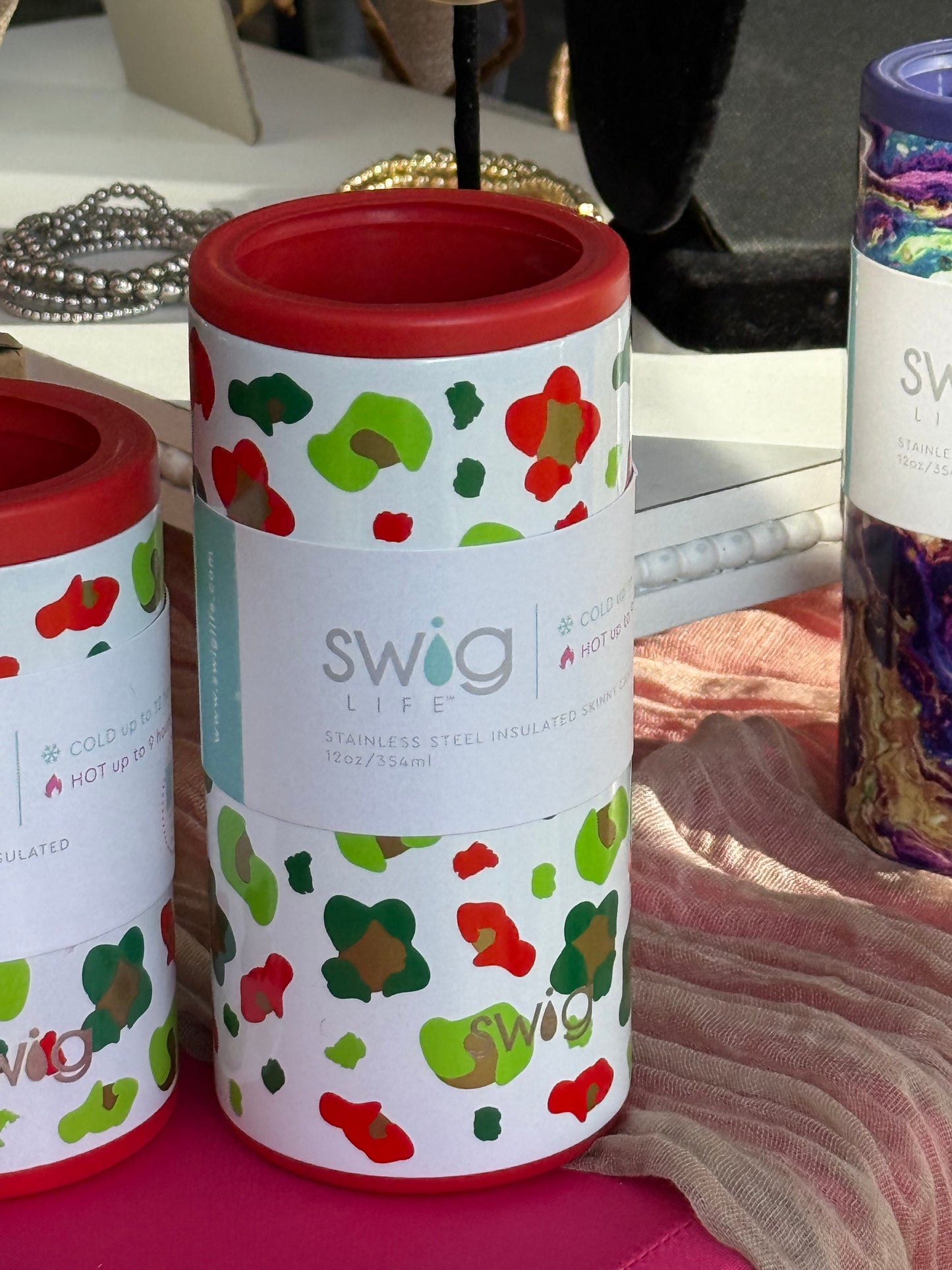 Tall Christmas Leopard Can Cooler