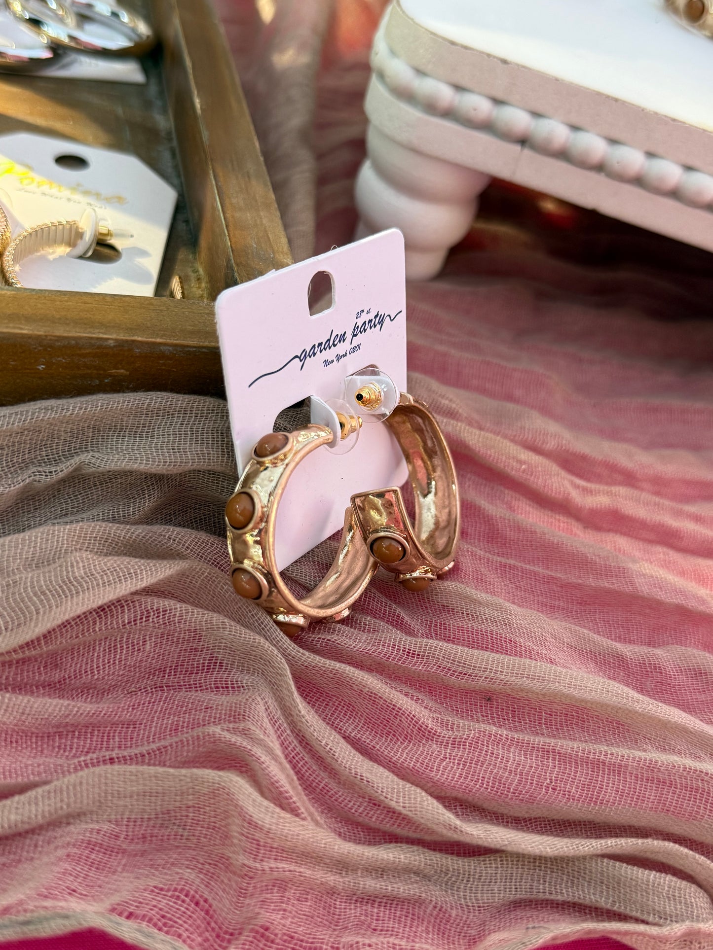 Beaded Bangle Hoops-Brown