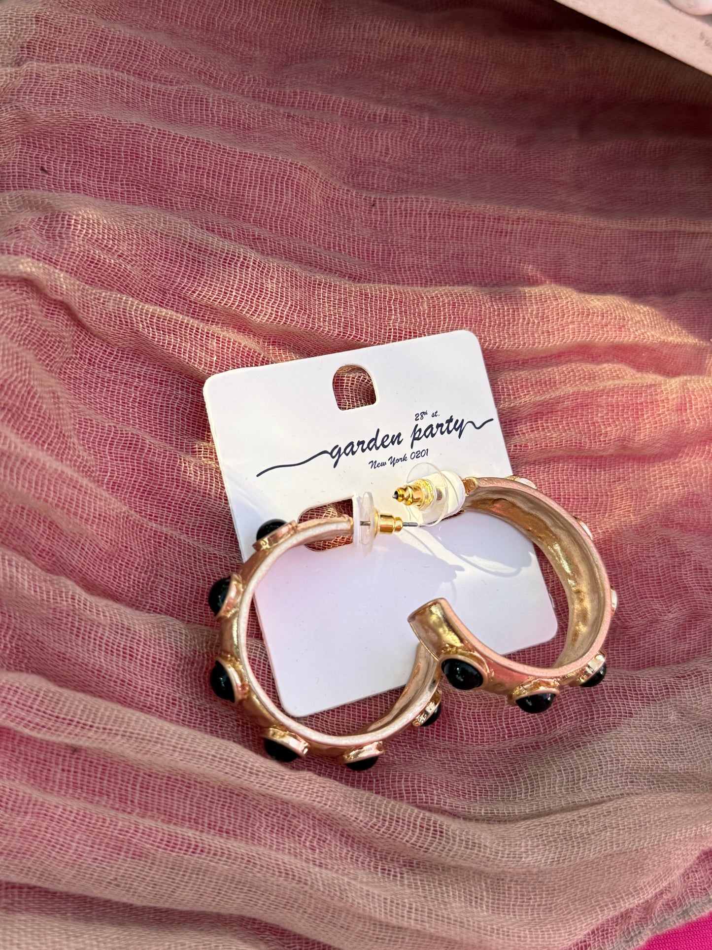 Beaded Bangle Hoops-Black