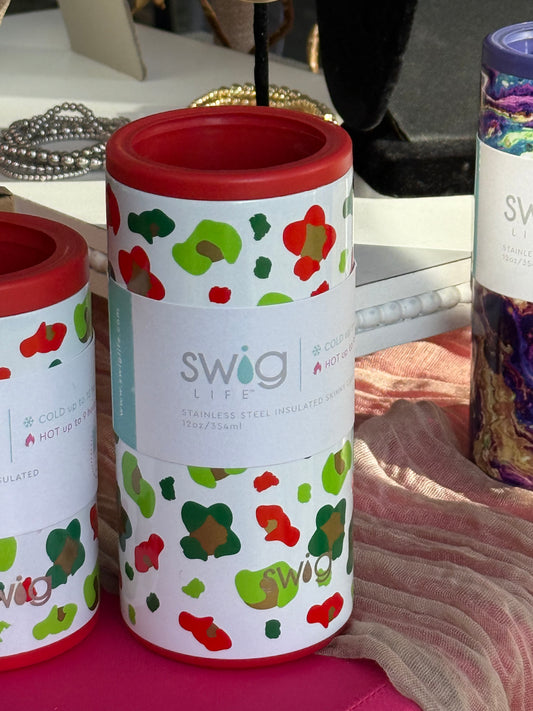 Tall Christmas Leopard Can Cooler