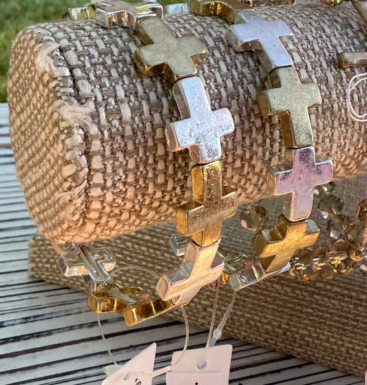 Two Toned Cross Bracelet