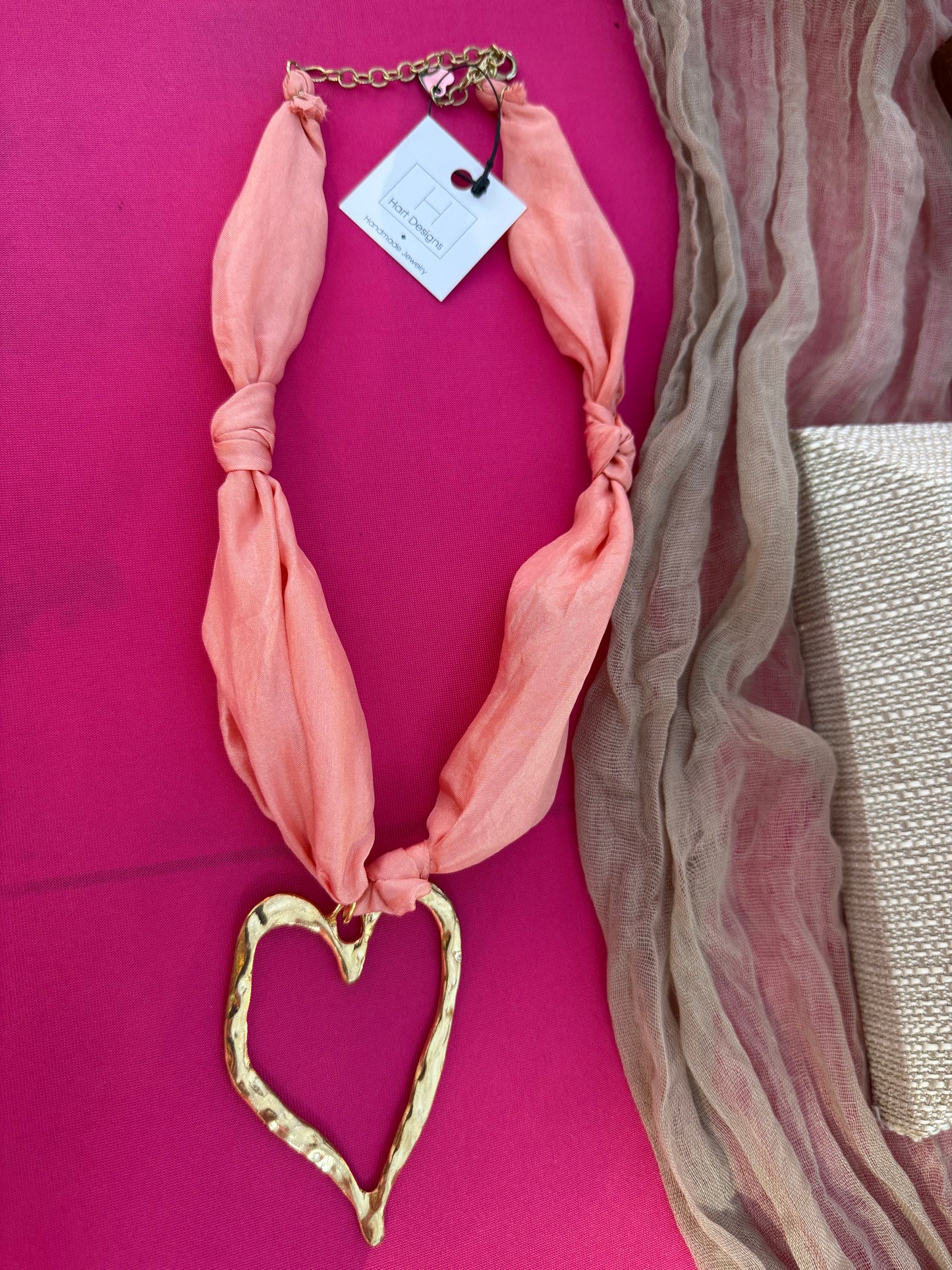 Pink Heart Scarf Necklace