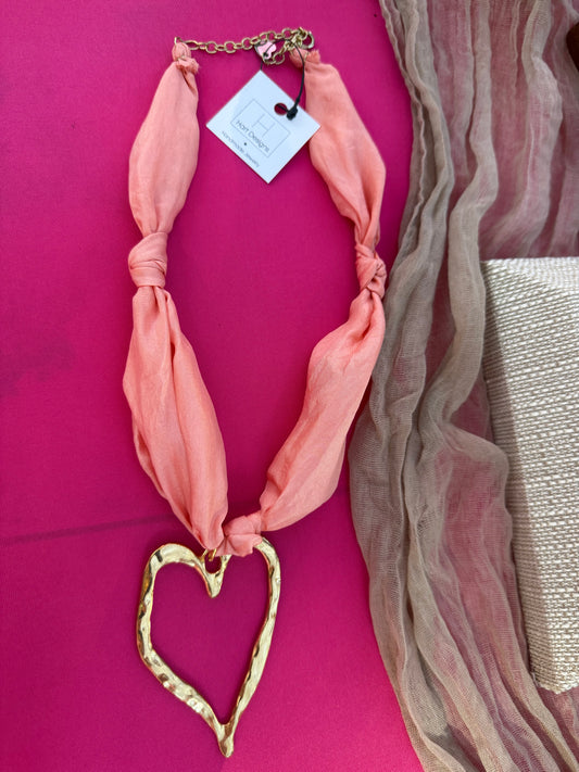 Pink Heart Scarf Necklace
